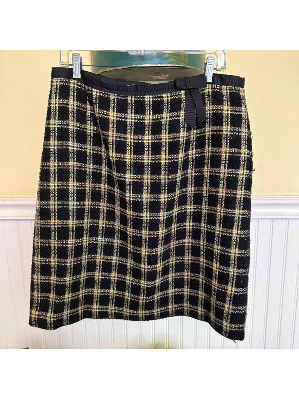 Requirements Black Plaid Tweed Pencil Skirt With Ribbon Detail Size 14